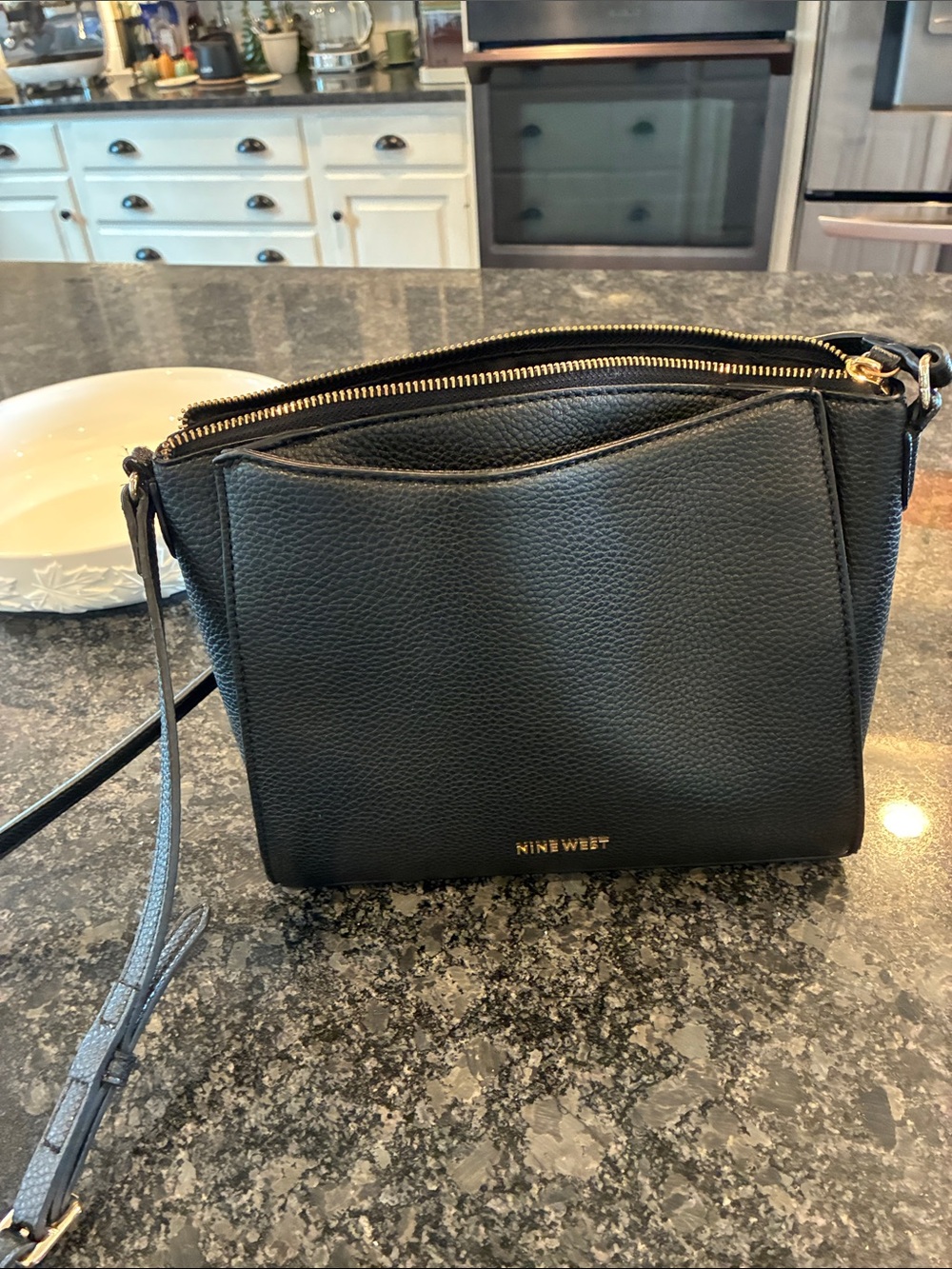 Nine West Black Pebbled Crossbody with Gold Hardware
